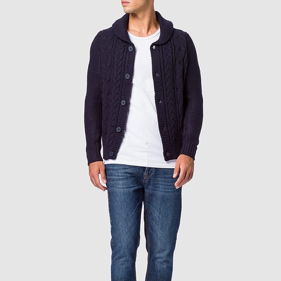 find. Men's Cable Knit Collar Cardigan Sweater - Picture 2 of 9